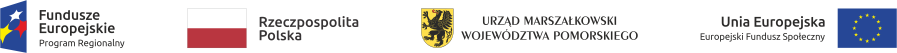 Loga Fundusz Europejski, Rzeczpospolita Polska, Urząd Marszałkowski Województwa Pomorskiego, Unia Europejska Europejski Fundusz Społeczny